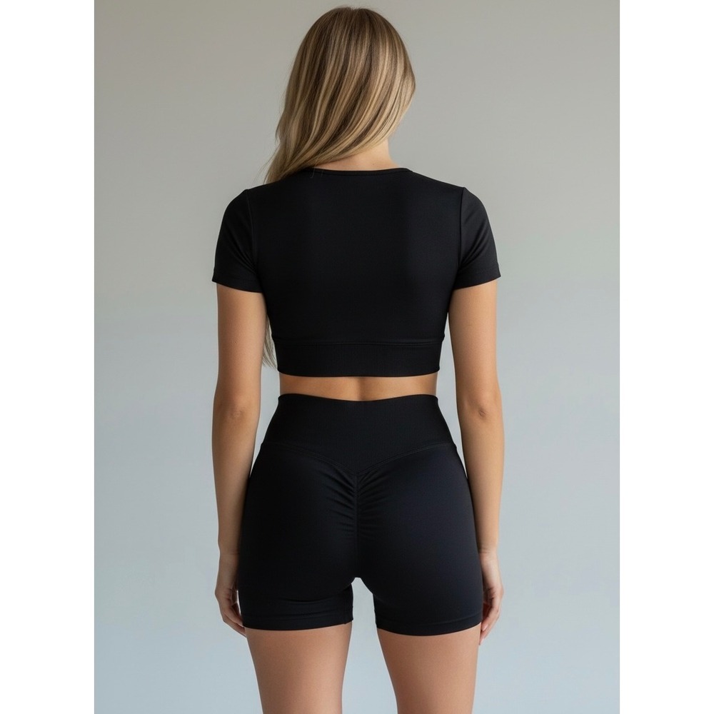 Black Scrunch Butt High Waisted Athletic Bike Shorts Size Medium Athleisure
